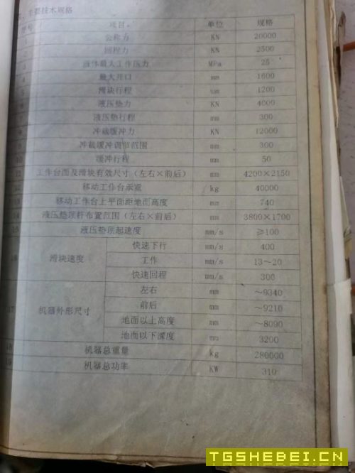 急售:框架式新款2000吨液压机,天津锻压产,新.