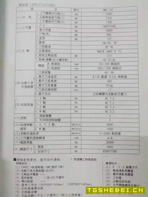 台湾远东数控镗铣床BMC-135，远东130，BT50主轴带齿轮.